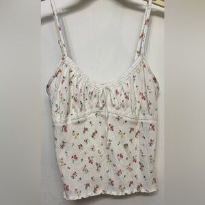 No Boundaries White Floral Ribbed Lace Cami Tank Top Womans Size Small 4-6 NWT
